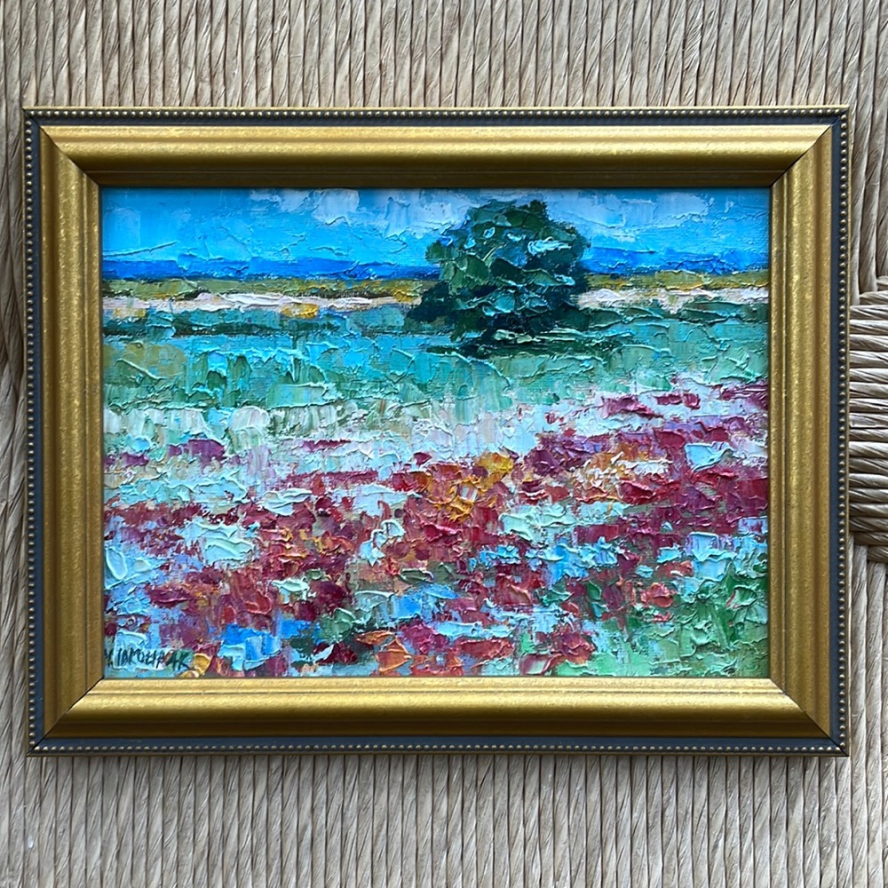 Original Palette Knife Painting, Tree and Poppy Fields